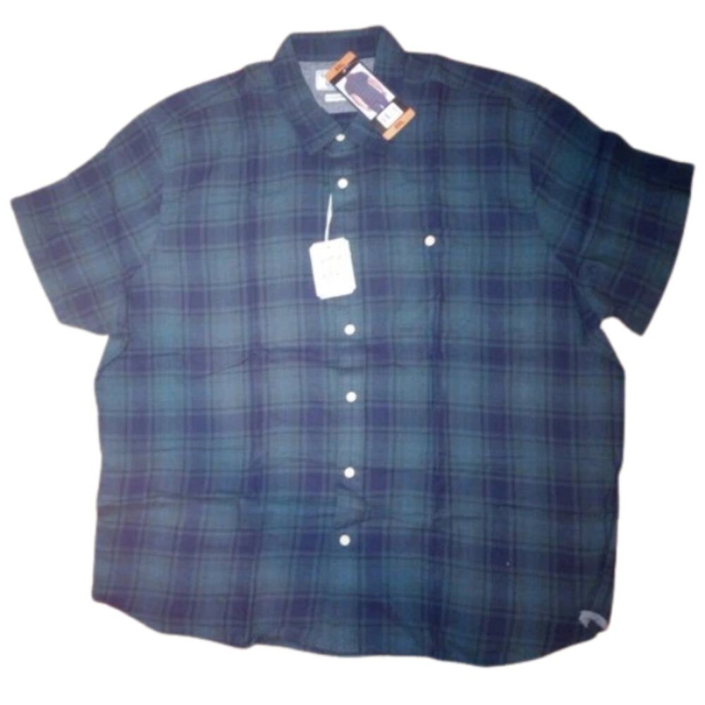 NWT Men’s XXL Grayers Plaid Shirt Navy Lightweight Cotton Short Sleeve